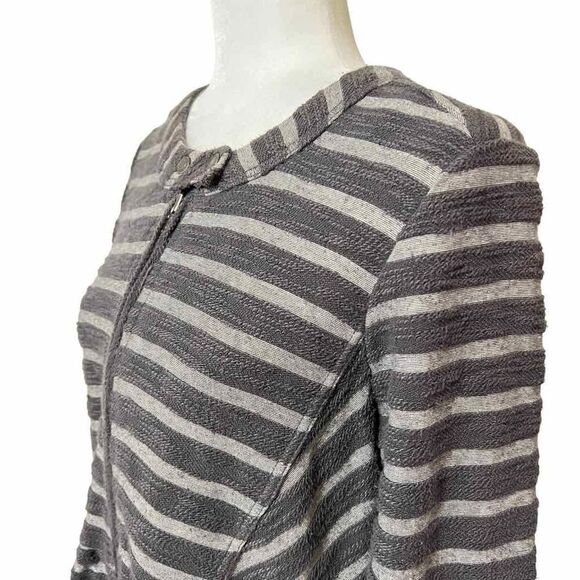 FREE PEOPLE Gray striped peplum sweater jacket Size Small zip up cotton blend - Picture 5 of 11